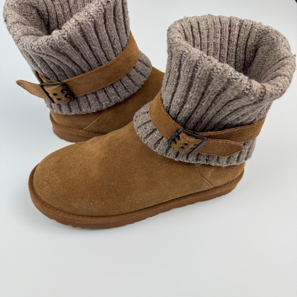 UGG Cambridge 1003175 Womens 10 Chestnut Suede Knit Cuff Buckle Boots